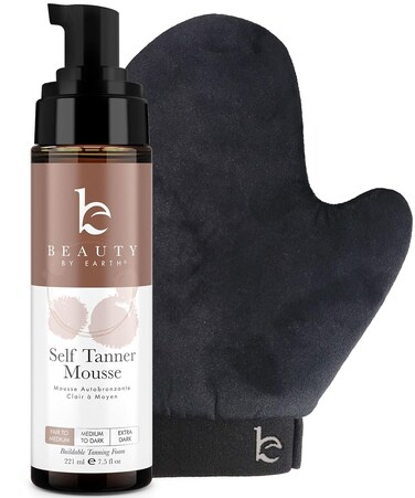 Self Tanner Tanning Mousse Kit - USA Made with Natural &amp; Organic Ingredients, Self Tanner Mousse and Mitt, Tan Kit, Fake Tan Tanning Foam, Fair to Medium, Sunless Tanners Best Sellers