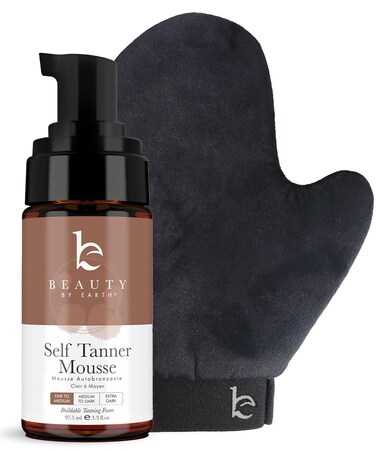 Self Tanner Tanning Mousse Kit - USA Made with Natural &amp; Organic Ingredients, Self Tanner Mousse and Mitt, Tan Kit, Fake Tan Tanning Foam, Fair to Medium, Sunless Tanners Best Sellers