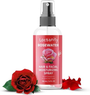 Locsanity Pure Rosewater Hair and Facial Spray &ndash; Trial Size Hydrating Face Mist to Soothe, Refresh, and Rejuvenate Skin, Reduce Oil and Buildup (4oz)