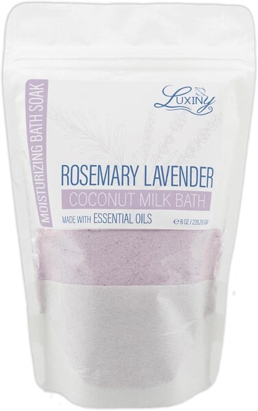 Vegan Milk Bath Soak Made with Moisturizing Coconut Milk Powder, Essential Oil, &amp; Sweet Almond Oil for a Bath Bomb Dust Soothing Fizz &amp; Relaxing Soak, 8 oz. (Rosemary Lavender)
