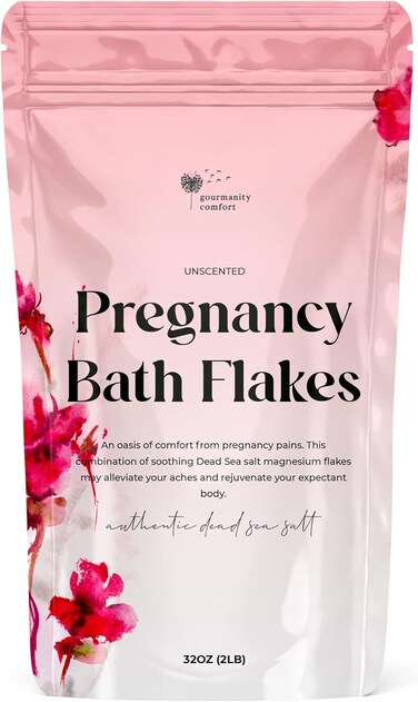 Gourmanity Comfort Unscented Magnesium Flakes for Bath, Relief for Pregnant Women Aches, Helps Improve Sleep Quality &amp; Blood Circulation, Natural Ingredients, Harvested from Dead Sea, 32oz
