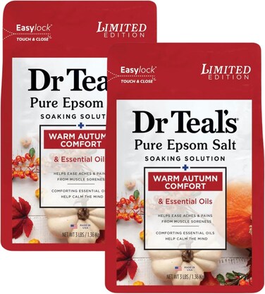 Dr Teal's Warm Autumn Comfort Pure Epsom Salt Soak, 3 lbs Each   2 Pack of Limited Edition Fall Scent (Autumn)