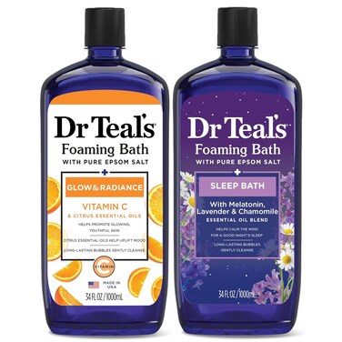 Dr Teal's Foaming Bath with Pure Epsom Salt, Vitamin C &amp; Sleep Blend, 34 fl oz (Pack of 2)
