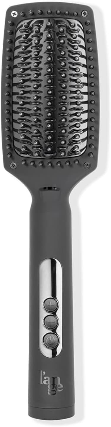 L'ANGE HAIR Le Vite Curve Ceramic Straightening Brush   Heated Straightener Flat Iron for Smooth, Anti Frizz Hair   for All Hair Lengths   Hot Styling Brush for Effortless Straightening (Black)