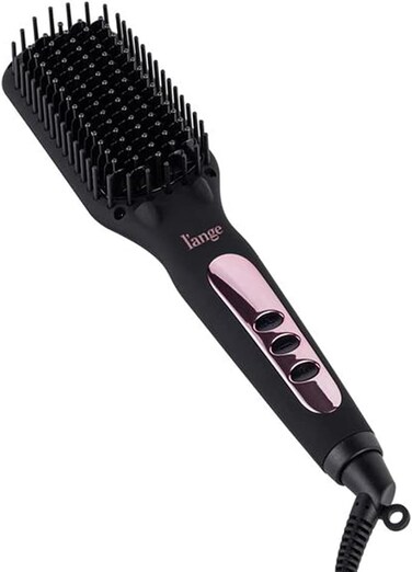 L'ANGE HAIR Le Vite Hair Straightener Brush   Heated Hair Straightening Ceramic Flat Iron for Smooth, Anti Frizz Hair   Dual-Voltage Electric   Hot Brush for Styling (Black)