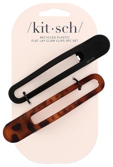 Kitsch Flat Claw Clips for Women - Strong Hold, No Slip Grip   Flat Claw Clip with Comfortable Curved Design - 2pc (Black &amp; Tortoise)