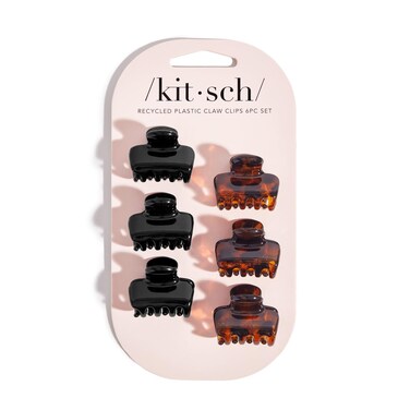 Kitsch Recycled Plastic Mini Puffy Claw Clips 6pc Set- Black and Tort