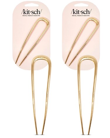 Kitsch Metal French Hair Pin for Women, Hair Fork for Buns, French Twist Pin for Easy Hairstyle, Perfect for Long and Thick Hairs - 2pcs Gold