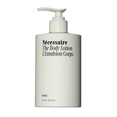 N&eacute;cessaire The Body Lotion with Pump. Hinoki. Multi-Peptide Firming Lotion to Moisturize, Firm, Strengthen. 2.5% Niacinamide, Vitamin C/E + Omega 6/9. 450ml / 15.2 fl oz