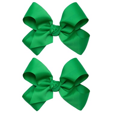 HAIRBOWS Girls' 2 Pack of Grosgrain Hair Bows with Knot Wrap Center on Hair Clips, All Ages and Hair Types, 6 Inch Bows, Green