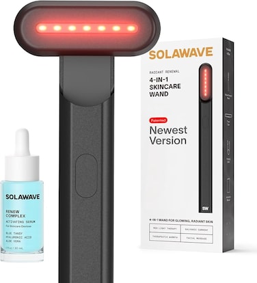 Solawave 4-in-1 Radiant Renewal Wand and Serum Bundle, Face Skincare Wand with Facial Massager, Facial Wand with Renew Complex Serum
