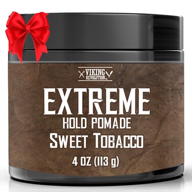 Viking Revolution Sweet Tobacco Hair Pomade for Men - Extreme Hold Hair Gel for Men Water Based - Mens Pomade Extra Firm Mens Hair Pomade Strong Hold - High Shine Mens Hair Cream (4oz)