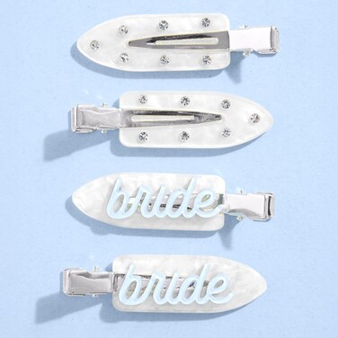 xo, Fetti Bride Beauty Clips - 4 pc   Bachelorette Party, Blue White Bridal Hair Clip, Wedding Get Ready With Me, Bridal Shower Favor, Wedding Accessory