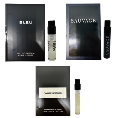 Set 3 Cologne Luxury Travel Size for Men Sample Spray Vial. Sauvage/Bleu/Ombre Leather
