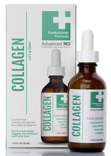 Collagen Face Serum Moisturizer For Wrinkles &amp; Fine Lines Professional Formula To Lift &amp; Firm By Targeting Lost Skin Elasticity. Soy Extract, Antioxidants, Peptides, 1.75 Fl Oz