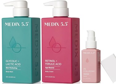 Medix 5.5 Anti Aging Skin Care 3PC Set   Retinol Body Cream + Exfoliating AHA Glycolic Acid Foaming Face Wash &amp; Body Wash + Hyaluronic Acid Serum Booster, Wash + Treat + Hydrate Skincare Set, 3PC Set