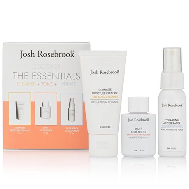 Josh Rosebrook The Essentials Kit - Cleanse, Tone &amp; Hydrate Skincare Set   Complete Moisture Cleanse 1 oz, Daily Acid Toner 0.5 oz, Hydrating Accelerator 1 oz   Travel Size Facial Skin Care