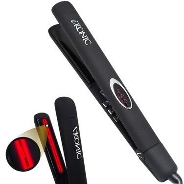 iKonic 100% Pure Ceramic Flat Iron Hair Straightener - Infrared Hair Curling Iron - 1 Inch Curved Plates - Even &amp; Fast Heating - Maximum Smoothness and Shine - plancha de Cabello (Black)