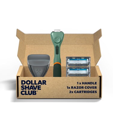 Dollar Shave Club   The Guest Pass Shave Set   2 Extra Close Refill Cartridges, 1 Handle (Green), 1 Razor Cover