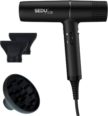 Sedu Icon Hair Dryer   Professional Ionic Technology   Ultra-Lightweight &amp; Powerful 1875W   Reduces Frizz, Enhances Shine   Includes 2 Concentrator Nozzles &amp; Diffuser