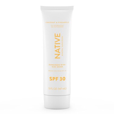 Native Sunscreen SPF 30, Zinc Oxide Dermatologist Tested Suitable for Sensitive Skin &amp; Hawaii Compliant, 5 Ounces   Pineapple &amp; Coconut Scent Sun Protection Lotion, Lightweight &amp; Smooth