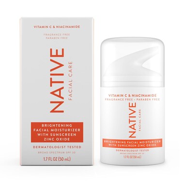 Native Brightening Daily Facial Moisturizer Gentle Face Lotion Hydrating Cream for Women and Men with Vitamin C B3 &amp; SPF 30 Lightweight Non Greasy Formula - 1.7 fl oz