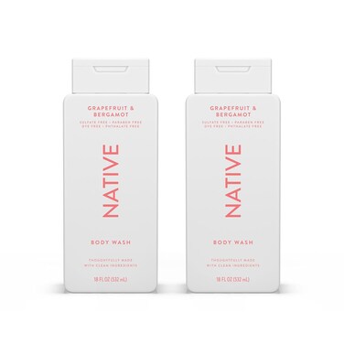 Native Body Wash Contains Naturally Derived Ingredients   For Women &amp; Men, Sulfate, Paraben, &amp; Dye Free Leaving Skin Soft and Hydrating   Grapefruit &amp; Bergamot 18 oz - 2 Pk