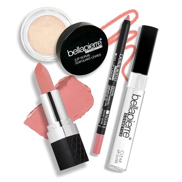 bellapierre Best in Pout Kit   Lip Scrub, Mineral Lipstick, Gel Lip Liner &amp; Clear Lip Gloss   Non-Toxic and Paraben Free   Oil and Cruelty Free - Velvet Rose