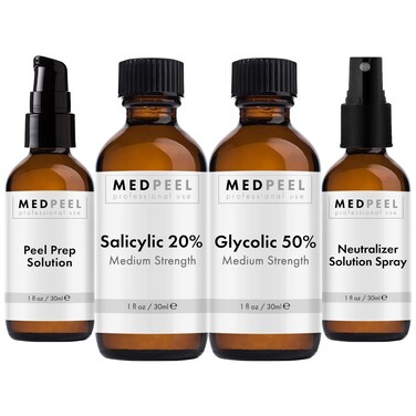 MedPeel Alpha &amp; Beta Hydroxy Acid Essential Peel Kit, 20% Salicylic and 50% Glycolic, Includes 2 Peels, Prep and Neutralizer, Medium Strength Chemical Face Peels, 1oz/30ml (Kit of 4)