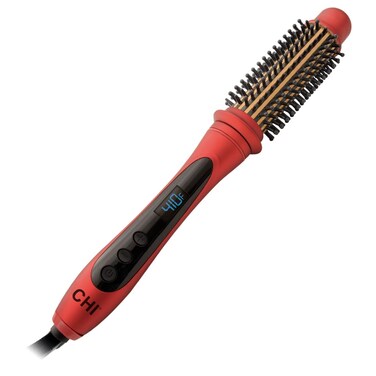 CHI Tourmaline Ceramic Series Heated Round Brush, Reduces Frizz &amp; Adds Shine To Hair, Adjustable Temperature &amp; Automatic Shut-Off, 1.25" Barrel, Ruby Red