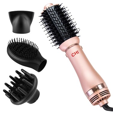 CHI Volumizer 4-in-1 Blowout Brush, Hair Dryer for Smooth, Silky &amp; Shiny Hair, Four Interchangeable Attachments for Versatile Styling, Rose Gold