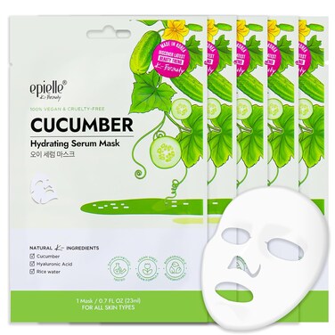 Epielle Cucumber Hydrating Serum Facial Sheet Masks, 5 Pack