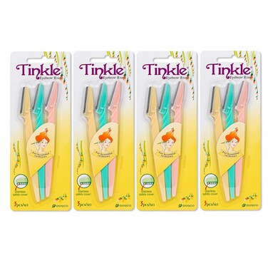Dorco Tinkle Eyebrow Razors   12 Count (4 Packs of 3)   Precision Eyebrow Trimmer &amp; Dermaplaning Tool for Safe, Effortless Hair Removal   Perfect Beauty Gift for Spa Days