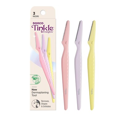 Tinkle Everglow Dermaplaning Tool   3 Razors   Multi-Functional Facial Razor, Eyebrow Razor &amp; Face Hair Trimmer   Gentle Exfoliation with Stainless Steel Safety Cover for Sensitive Skin