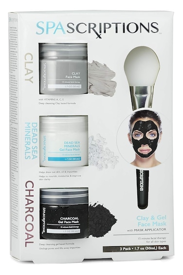 SpaScriptions Dead Sea, Charcoal, &amp; Clay Gel Face Mask with Silicone Applicator - 3 Pack, 1.7 oz each Jar, 5.1 oz total
