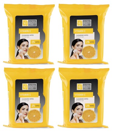 Global Beauty Care Bulk Cleansing Wipes Premoistened 4 Pack of Vitamin C Cleansing Cloths Makeup Removal Wipes - Great For Travel Toiletries - 100 ct.(4-Pack)