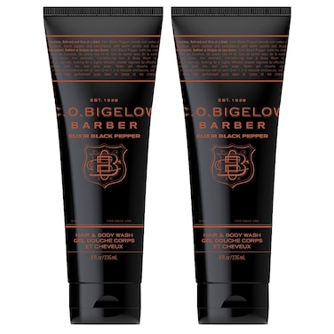 C.O. Bigelow Hair and Body Wash for Men, Elixir Black Pepper, No. 1609, 8 fl oz, Mens Body Wash &amp; Shampoo, Bourbon &amp; Sandalwood Moisturizing Mens Shampoo &amp; Body Cleanser, Pack of 2