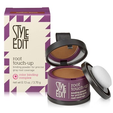 Root Touch Up Powder by Style Edit   Medium Brown Hair Color Coverage for Grays and Roots   Mineral-Infused Binding Hairline Concealer   0.13 oz. Tub