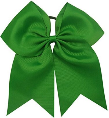 Kenz Laurenz Cheer Bows Green - Cheerleading Softball Gifts for Girls and Women Team Bow with Ponytail Holder Complete Your Cheerleader Outfit Uniform Strong Hair Ties Bands Elastics