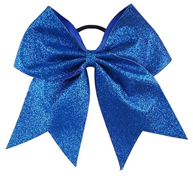 Kenz Laurenz Glitter Cheer Bows Cheerleading Softball Gifts, Team Bow with Ponytail Holder Complete your Cheerleader Outfit, Strong Hair Ties Bands Elastics for Girls and Women, Blue (Pack of 1)