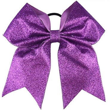 Kenz Laurenz Glitter Cheer Bows Cheerleading Softball Gifts, Team Bow with Ponytail Holder Complete your Cheerleader Outfit, Strong Hair Ties Bands Elastics for Girls and Women, Purple (Pack of 1)