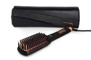 NuMe Ionic Straightening Brush with Tourmaline Ceramic Bristles &amp; Edges - Negative Ion Conditioning Technology for Smooth, frizz Free and Healthy Hair- Dual Voltage
