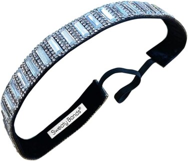 Sweaty Bands Womens Girls Headband for an Active Lifestyle - Non-Slip Grip Sweat-Wicking Velvet-Lined Rhinestone Sparkling Hairband - Bling Silver Beauty Silver 1-Inch