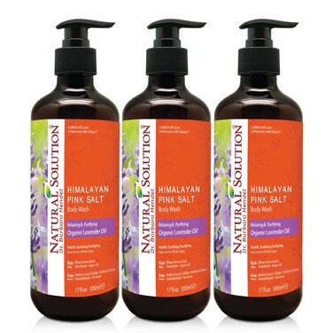 Natural Solution Moisturizing Shower Gel, Purifying &amp; Nourishing with Organic Lavender Oil, for All Skin Types Himalayan Pink Salt Body Wash, 500 ml Each, Pack of 3