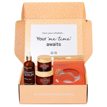SpaLife Complete Vitamin C Skin Care Variety Bundle - Nourishing Under Eye Patches, Revitalizing Face &amp; Eye Cream, and Potent Facial Serum for Youthful Radiance - Skincare Gift Set for Dry Skin