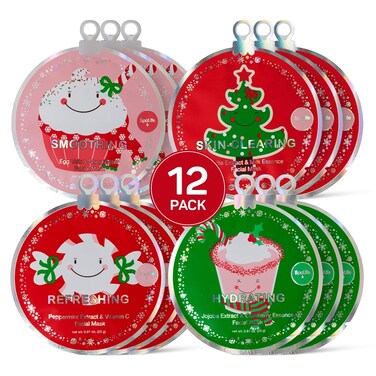 SpaLife Christmas Stocking Stuffer Facial Masks 12-Pack - Hydrating, Smoothing, and Refreshing Skin-Clearing Face Sheet Masks - Skincare Set for Moisturizing and Soothing Beauty