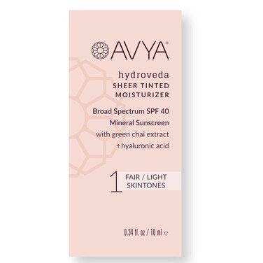 AVYA SPF 40 Sheer Tinted Moisturizer with Hyaluronic Acid &amp; Green Chai &ndash; Advanced Ayurvedic Skincare Treatment for Balanced and Brighter Skin/Fair &amp; Light Skintones Shade #1 (0.34oz/10ml)