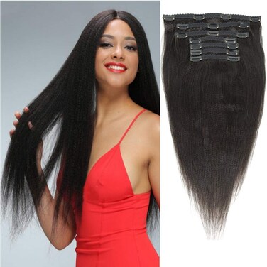 Light Yaki Straight Human Hair Clip In Hair Extensions for Black Women Brazilian Virgin Hair Coarse Yaki Clip Ins Thick Natural Italian Yaki Straight Clip On Hair Extension 7 Pcs 120g/set 16''