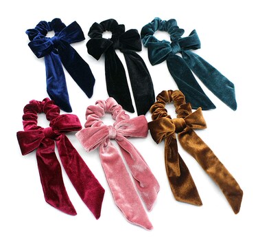 6 PCS Women Lady Velvet Elastics Hair Scrunchies Hair Ties Bow Soft Head Wrap Headbands Elastics Hair Tie Ponytail Holders Hair Accessories