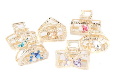6PCS Women Lady Mini Hair Claw Jaw Hair Clip Fashion Metal Alloy Rhinestone Hairpin Hair Cla Hair Accessories (Gold)